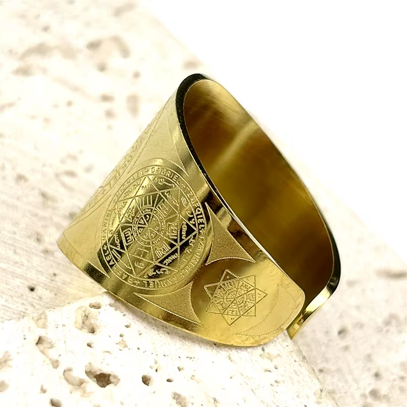 Bagues réglables ange des sept archanges pour femmes et hommes, en acier inoxydable, couleur or, sceau de Protection de Salomon, bijoux