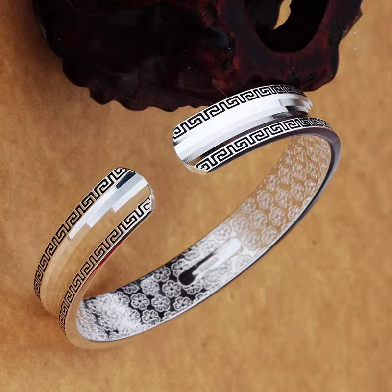 Bracelet à texture circulaire en argent 925 pour hommes et femmes