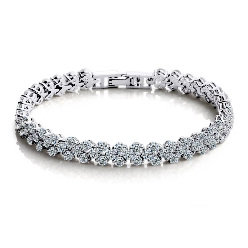 Bijoux hip-hop - Bracelet tennis en cristal avec chaîne en argent
