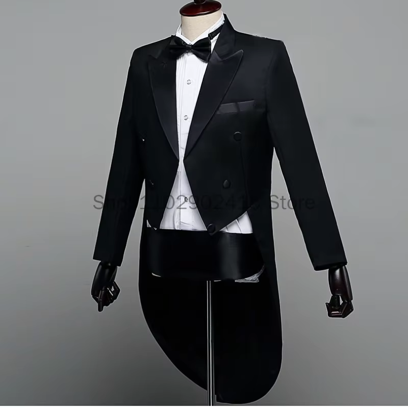 Manteau de queue de revers noir brillant classique pour hommes