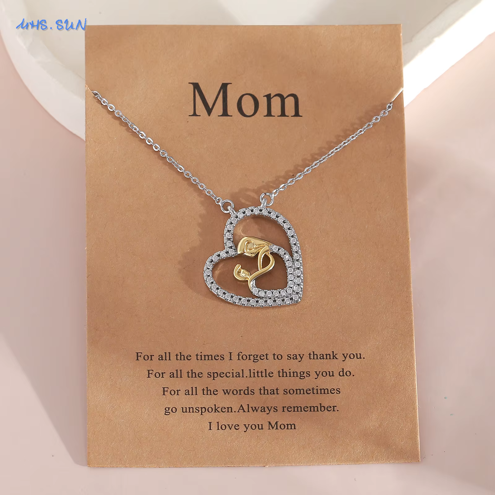 MHS.SUN – collier mère et fils en Zircon, pendentif cœur d'amour, joyeux et amoureux de la famille, bijoux de fête des mères, cadeau d'anniversaire