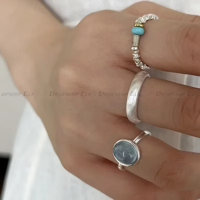 Bagues ovales aigue-marine en argent regardé 925 pour femmes
