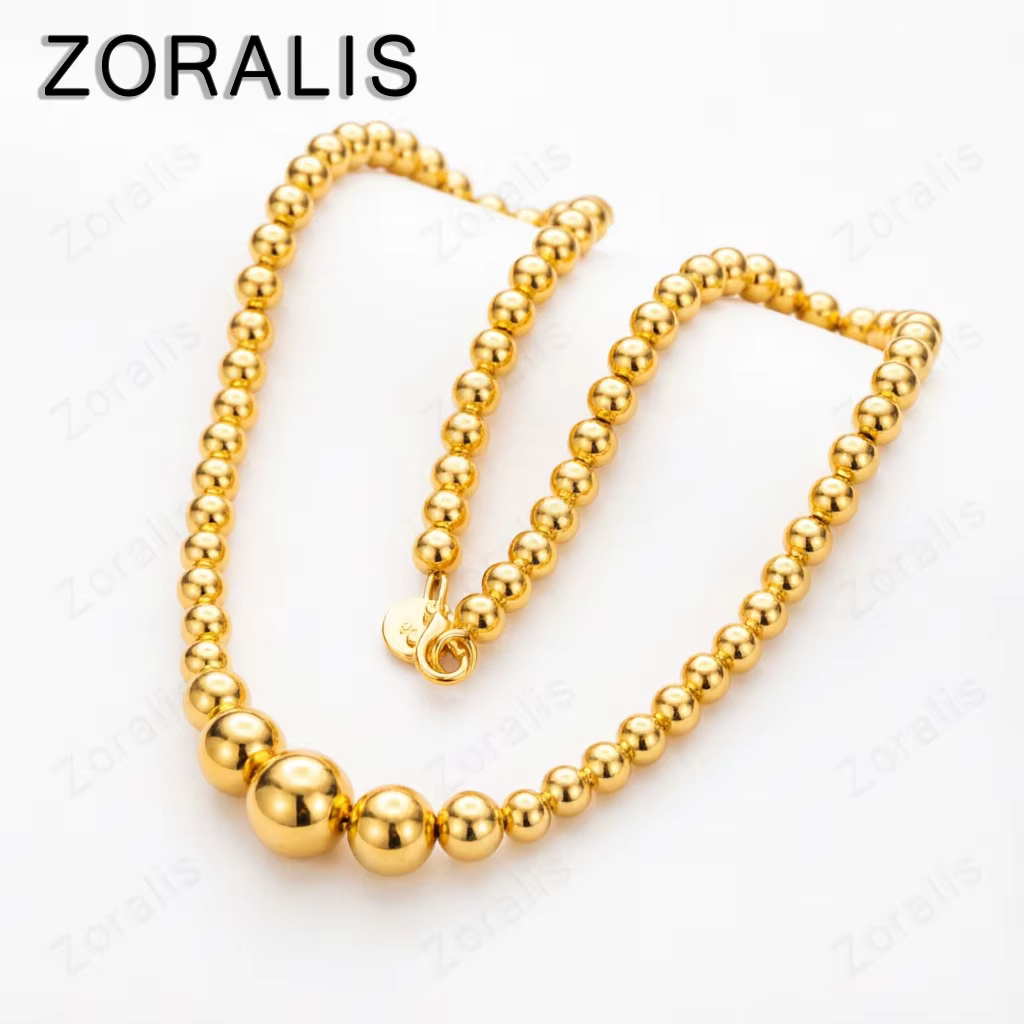 Collier en or 18 carats avec grosses perles lisses pour femmes