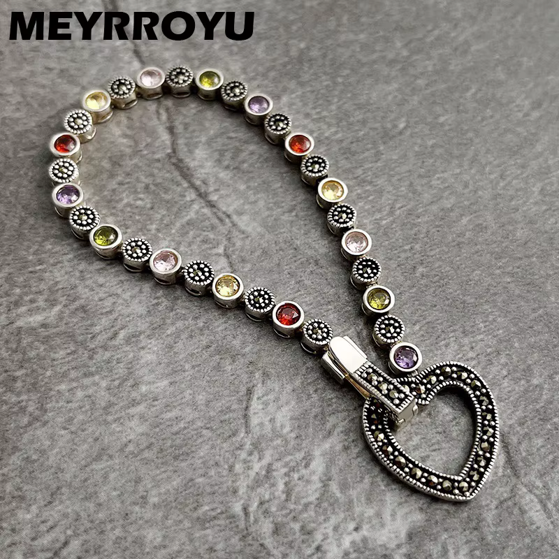 MEYRROYU Vintage arc-en-ciel Zircon coeur Bracelet pour femmes fille été mode nouveaux bijoux fête plage ami cadeau pulseras mujer