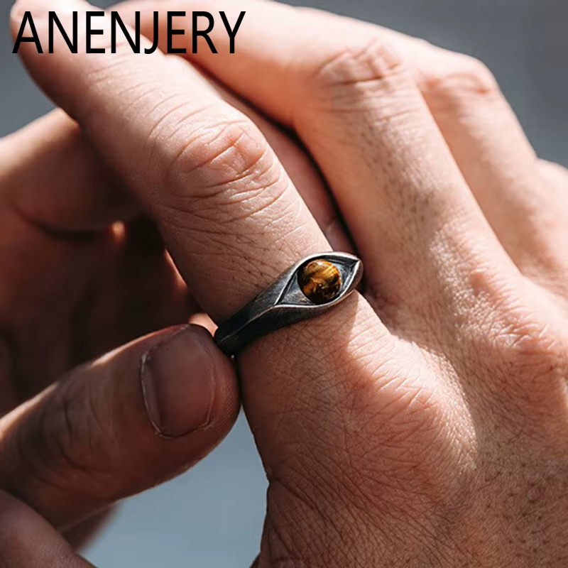 ANENJERY géométrie oeil de tigre anneau pour femmes hommes mode Vintage personnalité Niche Design bijoux cadeaux en gros