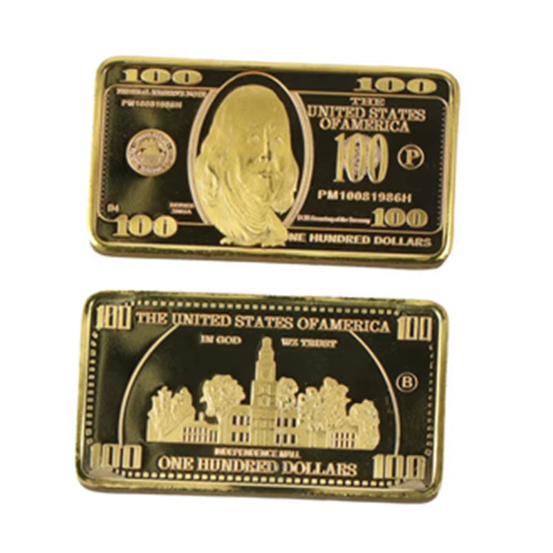 1 pièces USA 100 Dollar lingot 24k barre d'or pièce en métal américain barres d'or USD avec Gif