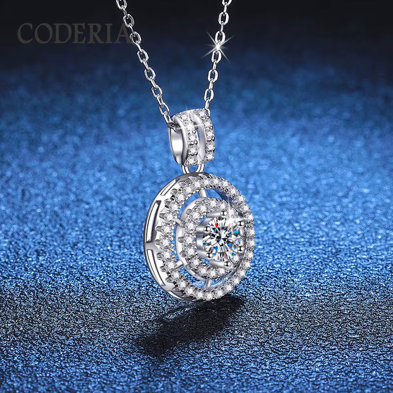 Collier pendentif de luxe en Moissanite plaqué or blanc 18 carats