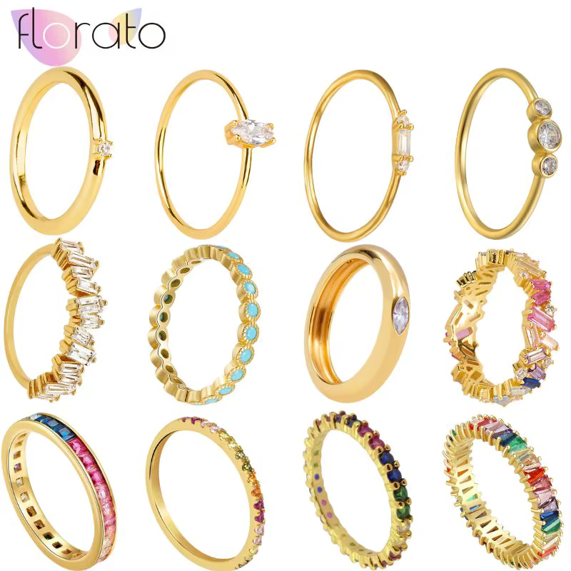 Bagues en cristal coloré plaqué or 24 carats, Turquoise, bague de fiançailles, d'anniversaire de mariage, de luxe, bijoux à la mode, cadeaux A40