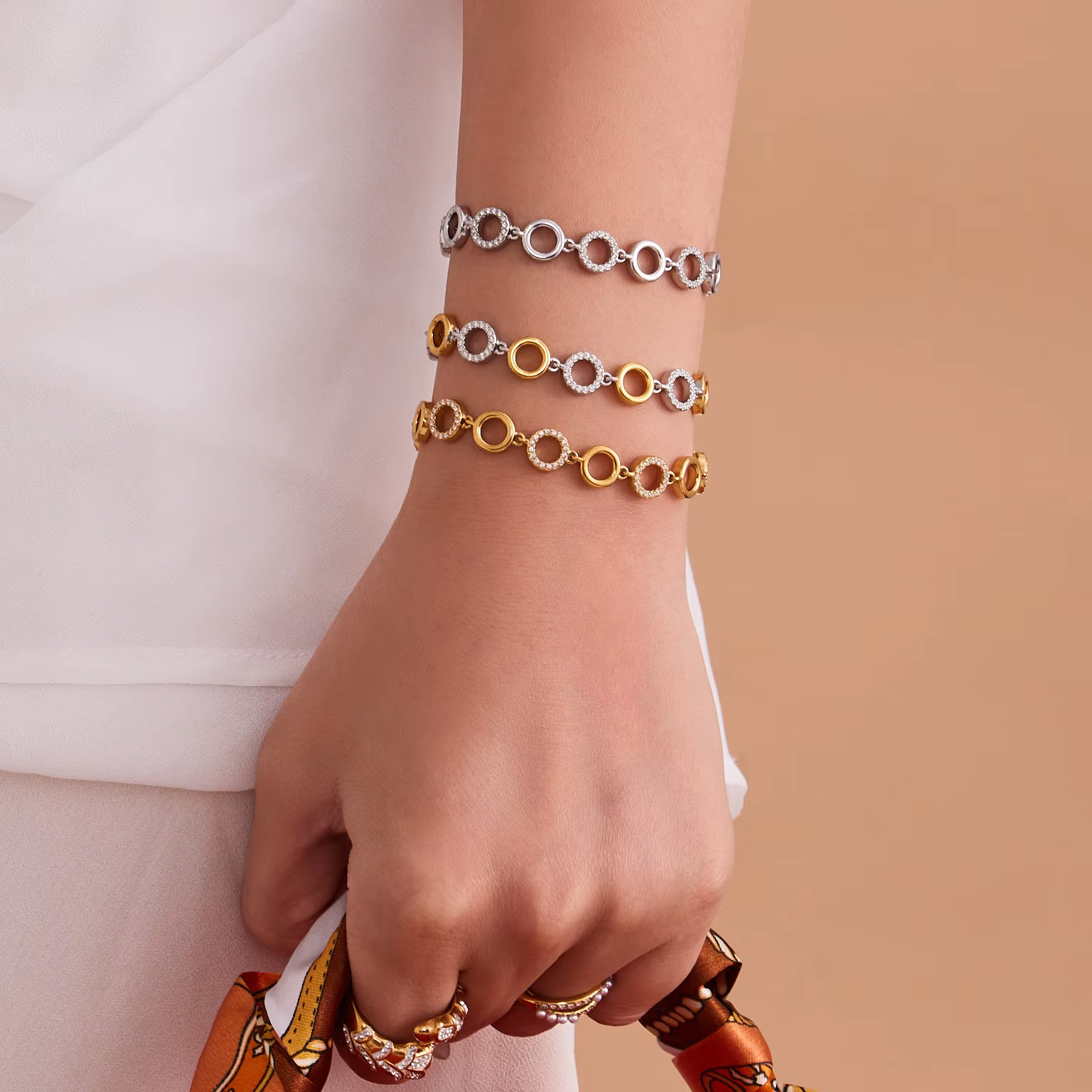 Ensemble de bracelets et collier à chaîne ronde pour femmes
