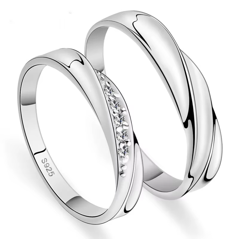 Mode 925 en argent Sterling éblouissant mosaïque Zircon Couple bagues pour femmes hommes amoureux de mariage bague bijoux redimensionnable anneau