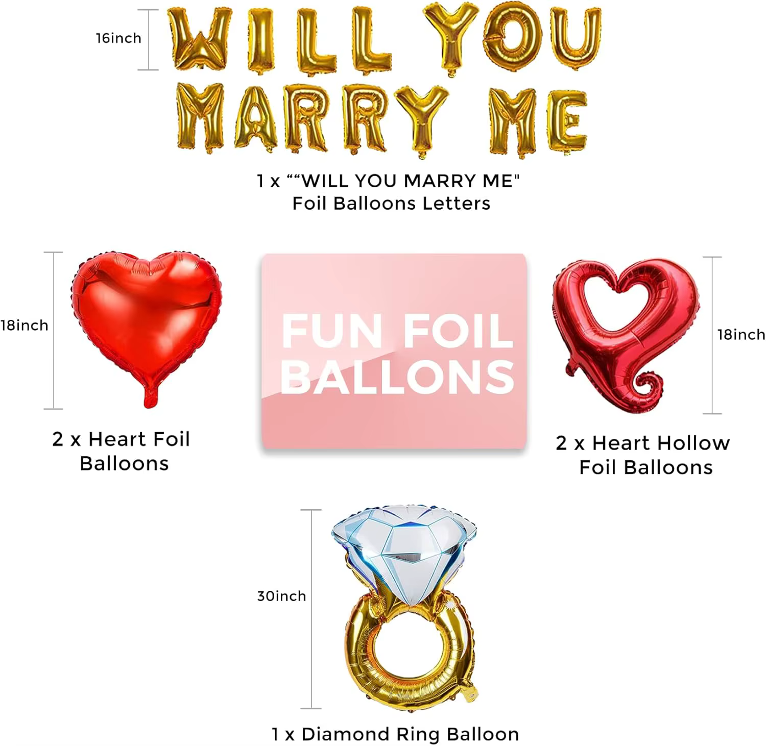 Ballon de fiançailles en forme de cœur avec pétale de rose