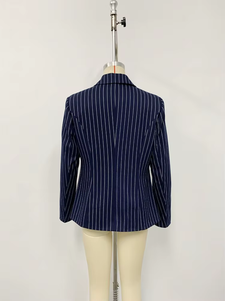 Modigirl bleu formel manteau d'extérieur pour femme 2025 nouveau automne printemps doré boutonné affaires mode rayé Blazers vêtements