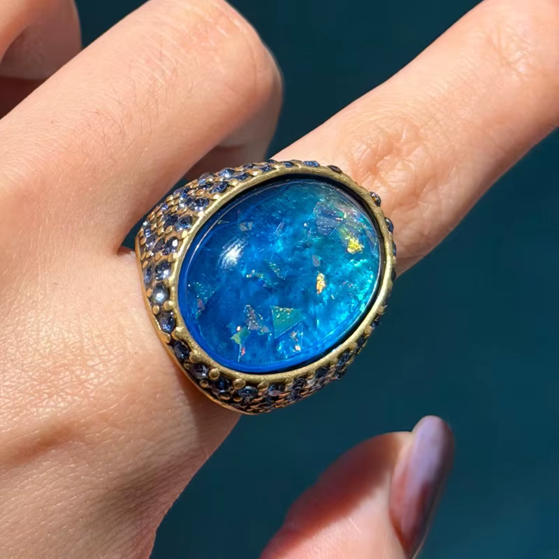 Bagues vintage en gravier turquoise pour femme