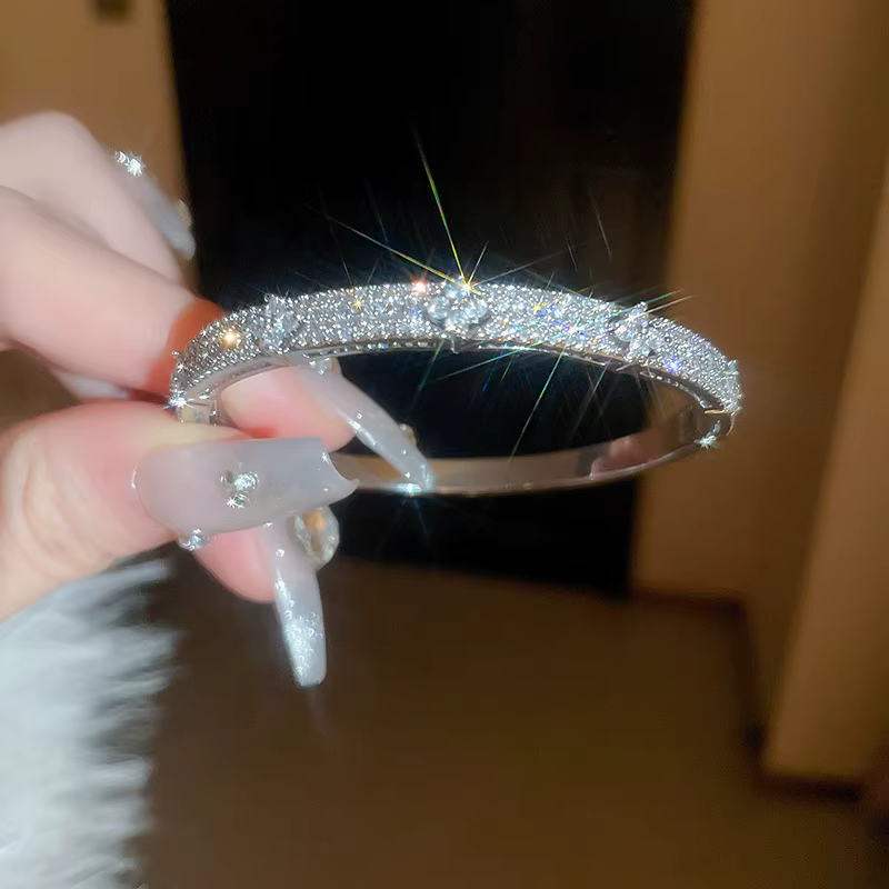 Bracelet jonc plaqué or et argent brillant avec zircon cubique