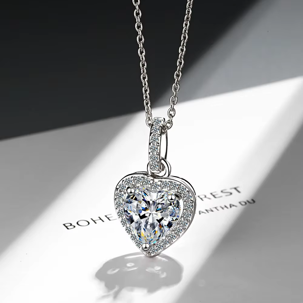 Collier avec pendentif en forme de cœur en argent Sterling 925 et Zircon pour femmes
