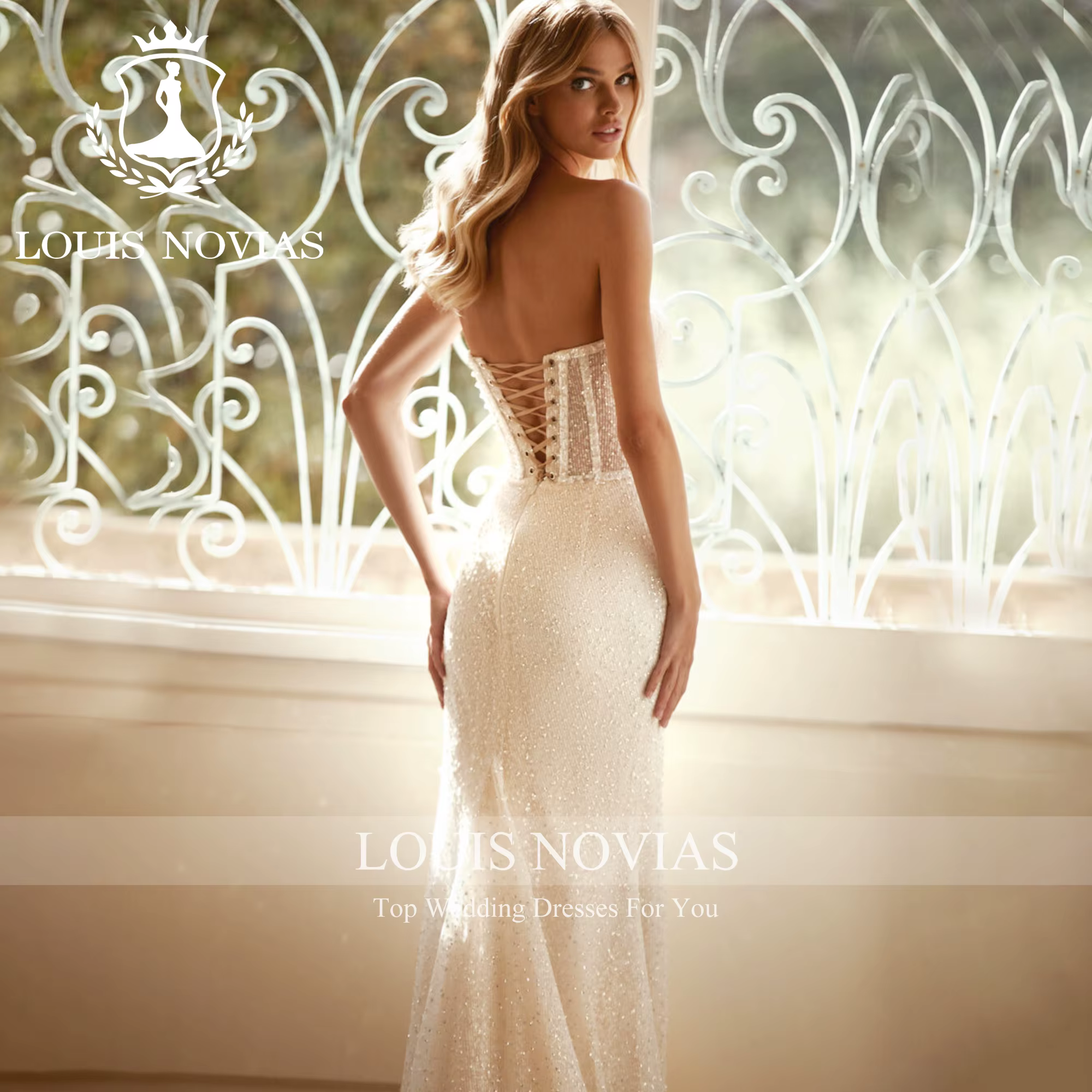 LOUIS NOVIAS robe De mariée sirène romantique sans manches chérie paillettes Tulle Sexy trompette