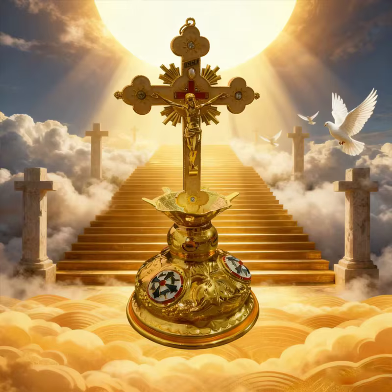 Chandelier d'autel portatif de masse de fournitures d'église de croix orthodoxe 2026 avec la Base de haute qualité fait à la main avec une boîte-cadeau exquise