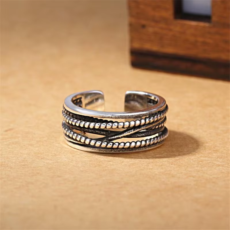 Nouveau Bijoux rétro enroulement torsadé en argent thaïlandais multicouche 925