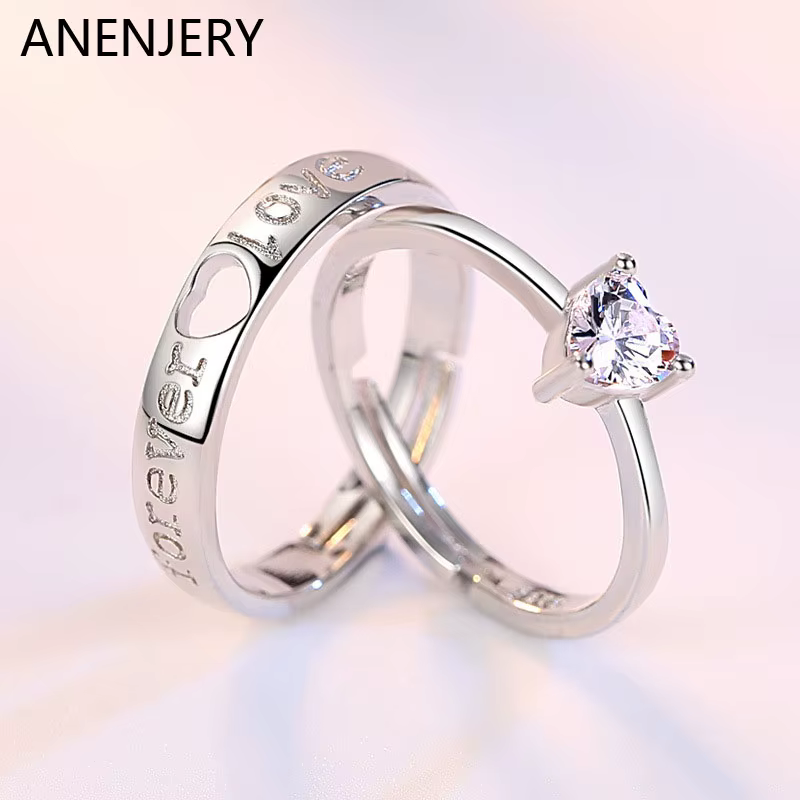 Bague de couple plaquée argent pour les amoureux