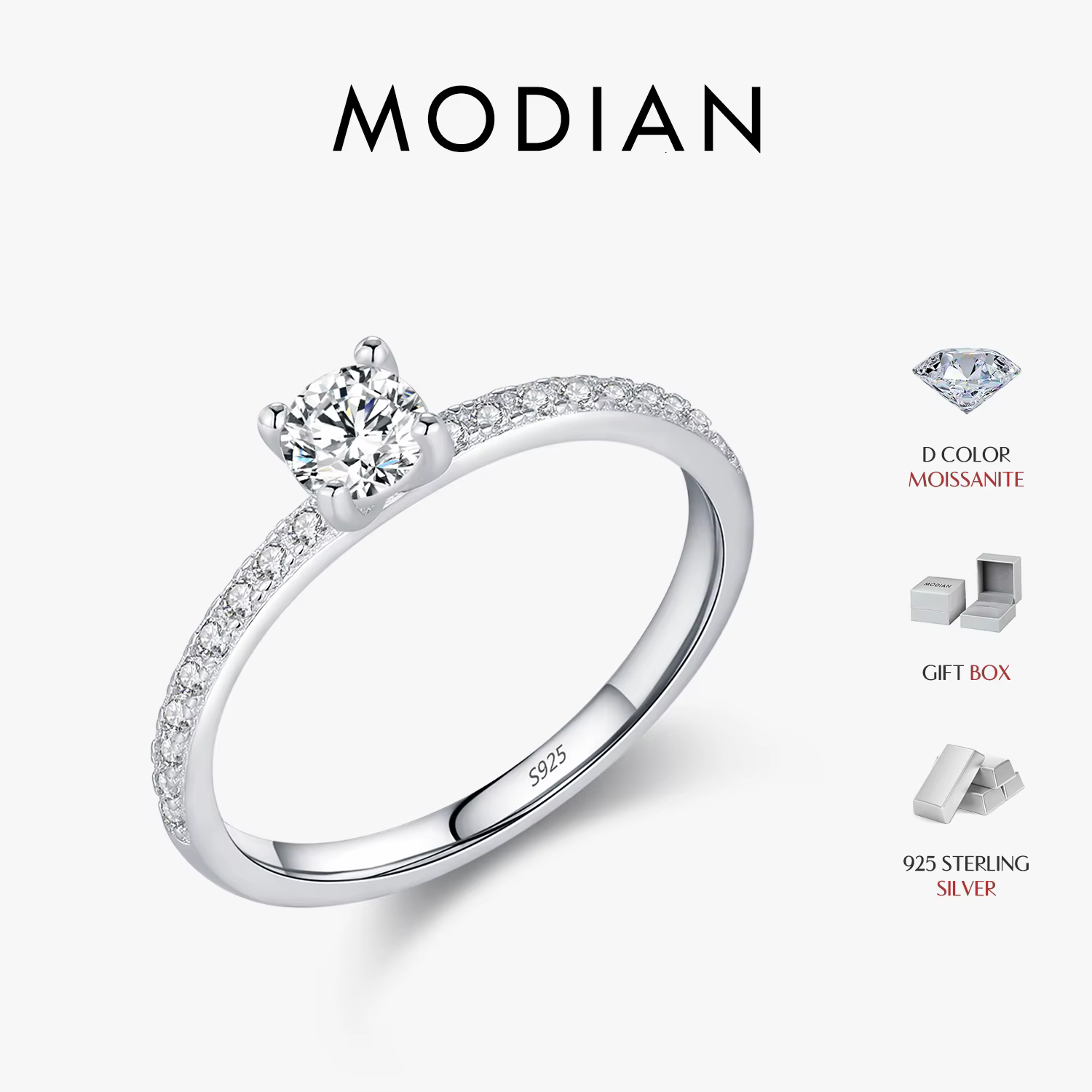MODIAN D couleur Moissanite bague délicate carré 925 en argent Sterling laboratoire diamant