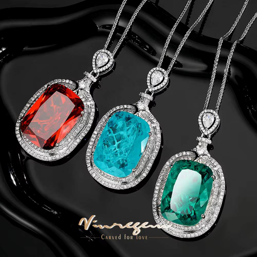 Vinregem 20*28 MM laboratoire créé Paraiba Tourmaline rubis émeraude pierre précieuse pendentif collier cadeaux d'anniversaire bijoux fins en gros
