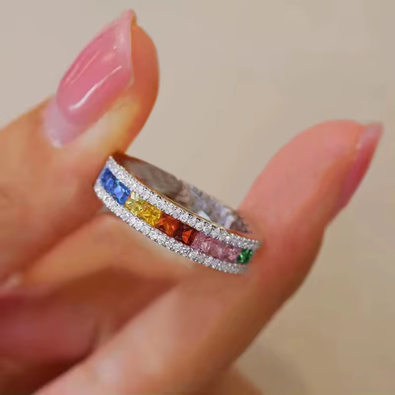 Huitan – bague tendance pour femmes, accessoires de fiançailles avec zircone carrée multicolore, bijoux de luxe à la mode pour femmes