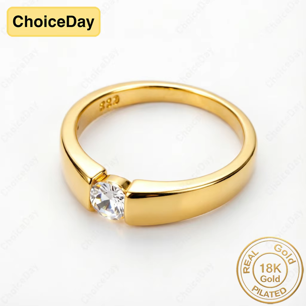 Bague en Zirconium à une seule griffe plaquée or 18 carats