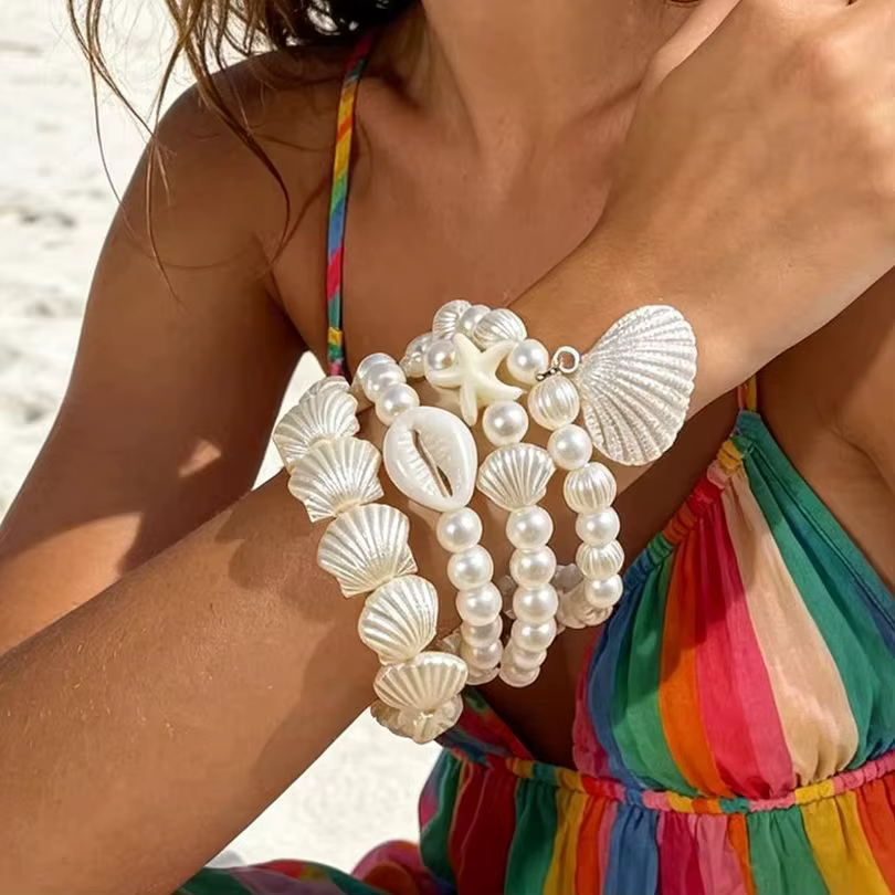 Ensemble de bracelets en perles d'imitation bohèmes Tocona avec pendentif en coquille de résine