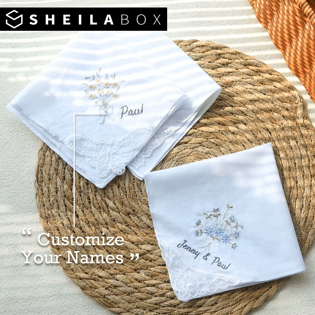 Sheilabox – mouchoir brodé personnalisé avec nom