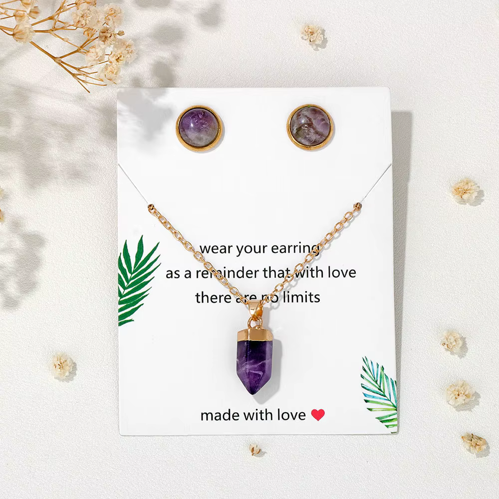 Collier pendentif hexagonal en pierre naturelle pour femme