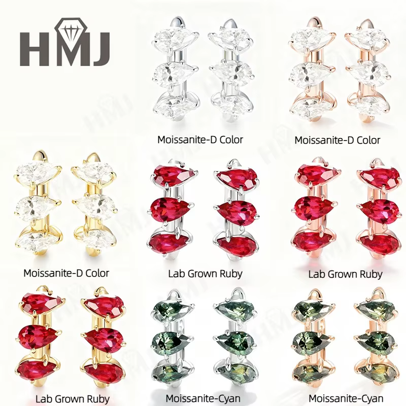 Boucles d'oreilles en moissanite cyan rubis cultivé en laboratoire 2