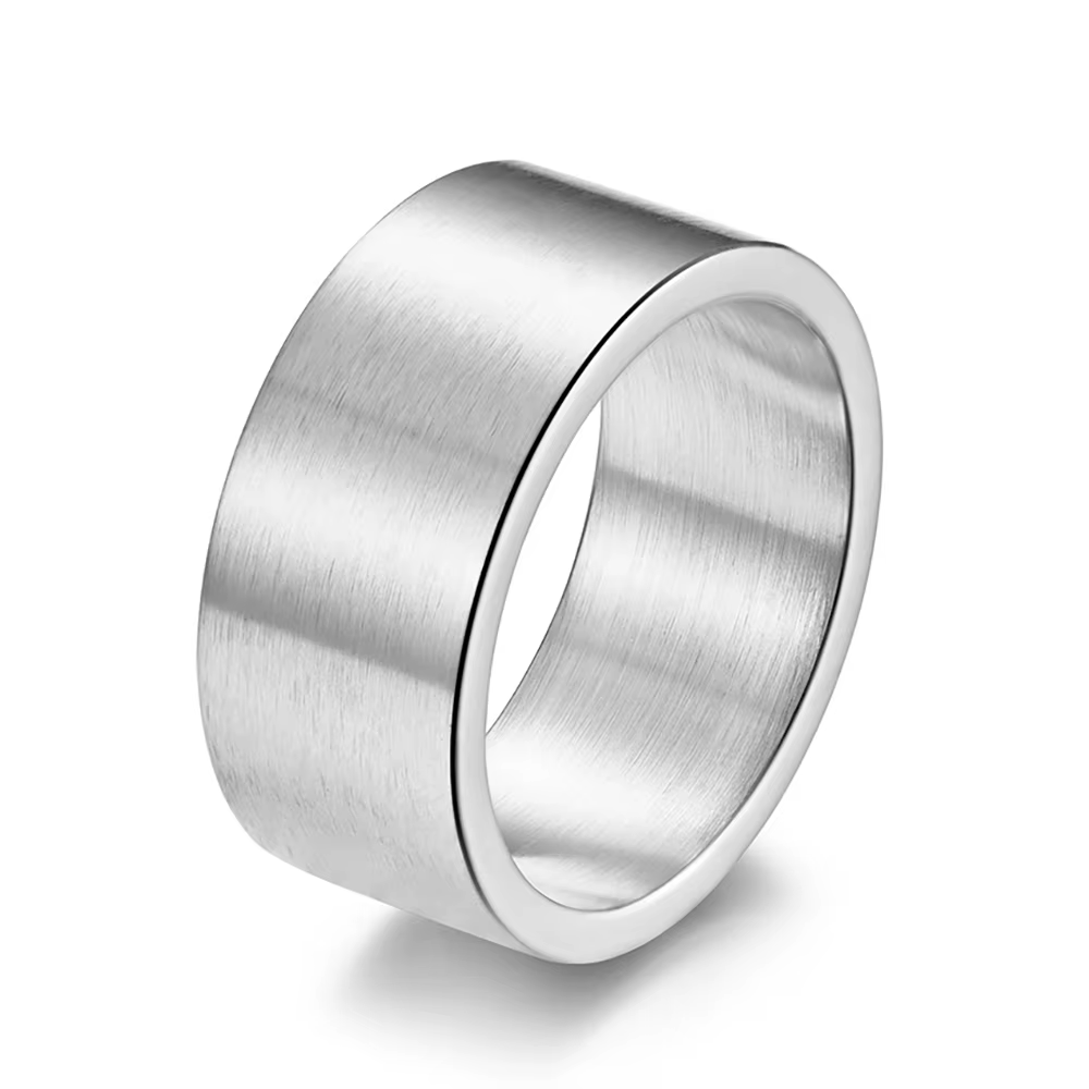 Bague plate en acier titane brossé mat pour femmes et hommes