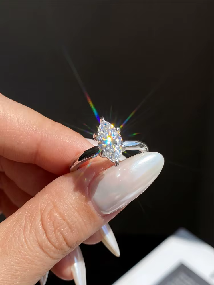Bagues de fiançailles et de mariage de luxe en argent sterling 925 avec diamant moissanite marquise véritable 1 carat