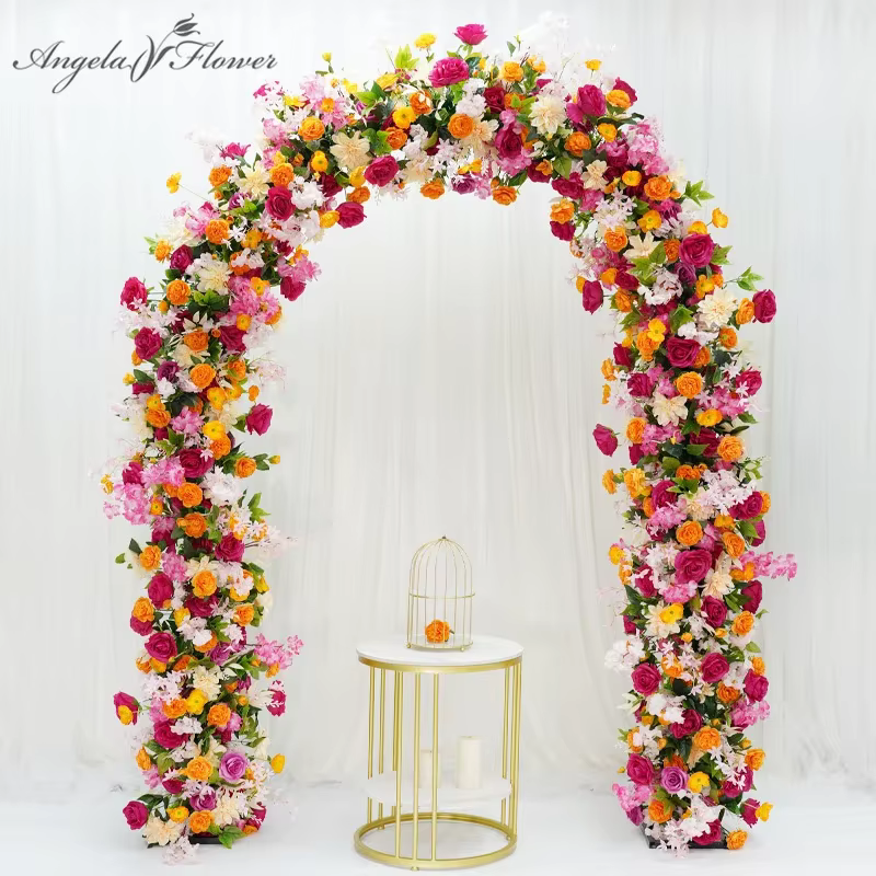 Arc d'arrière-plan de mariage Rose rouge Orange, Arrangement Floral, pivoine, coquelicot, fleur de cerisier, rangée de fleurs, accessoires de fête, vitrine