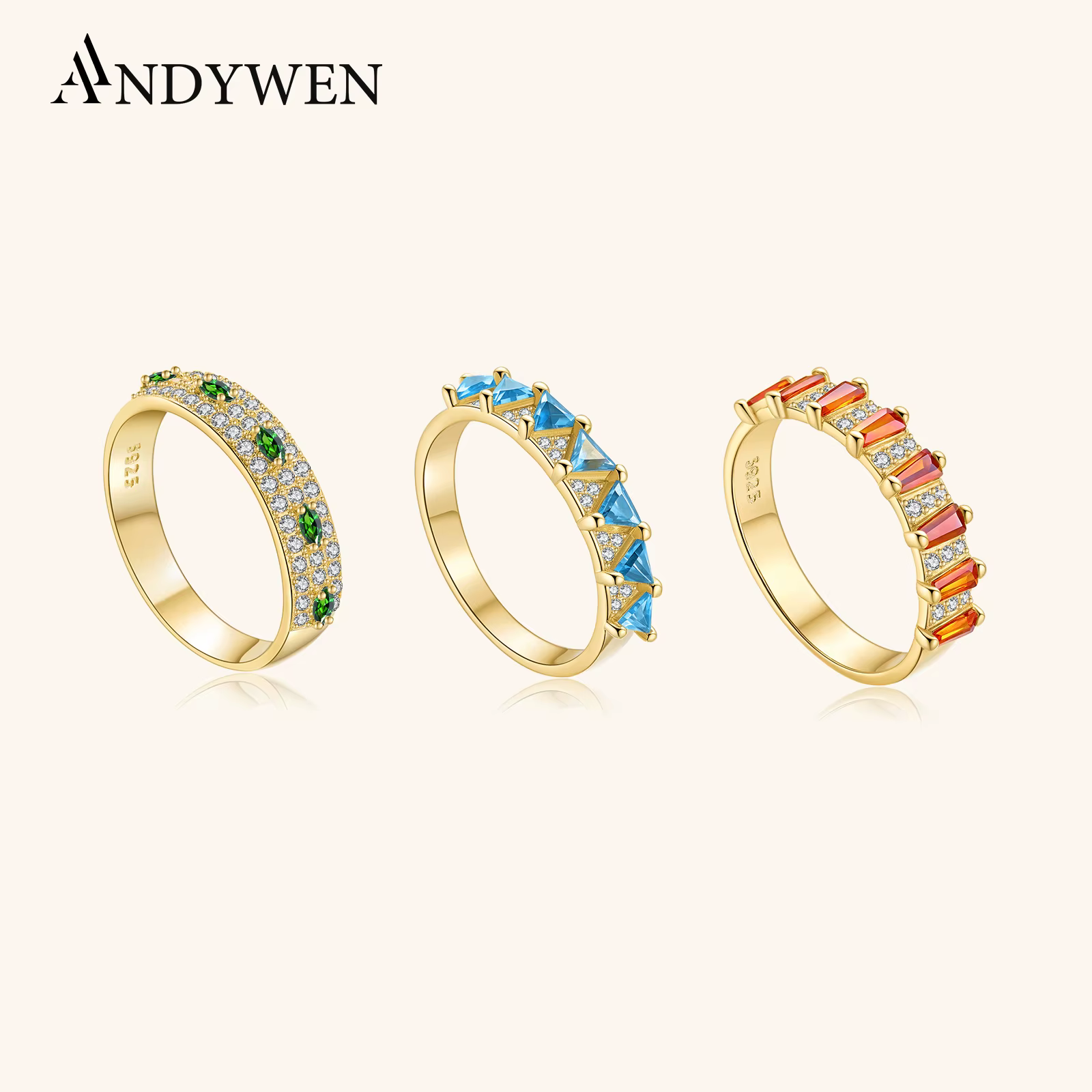 ANDYWEN 925 argent Sterling Chic géométrique Triangle carré Marquise multicolore Zircon anneau exquis luxe pour un usage quotidien