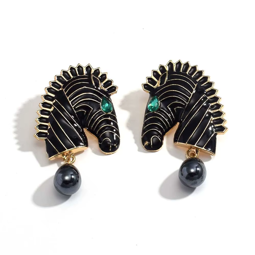 Boucles d'oreilles Vintage en perles simulées pour femmes, boucles d'oreilles zèbre en métal, pendantes, bijoux de déclaration d'animaux, cadeaux