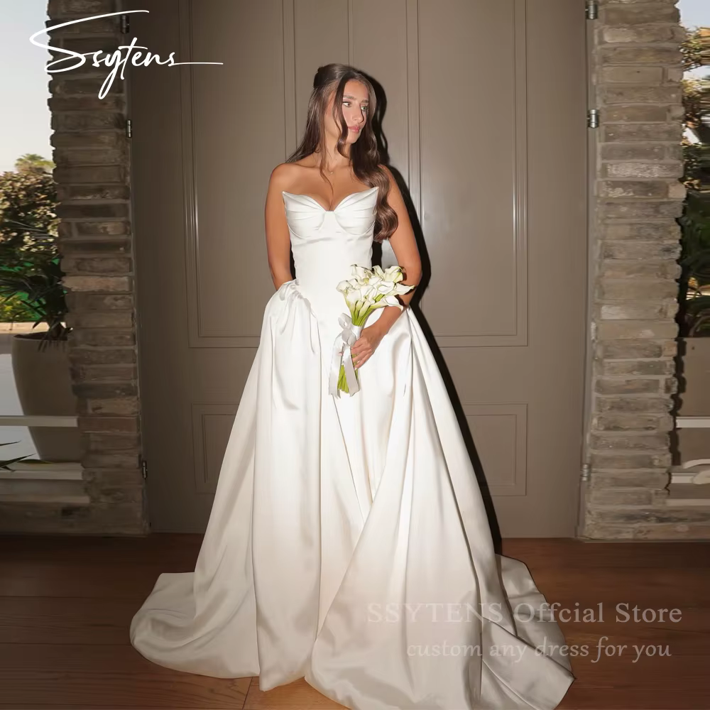 SSYTENS populaire chérie une ligne robes De mariée [récess longue robe De Noiva Satin femmes