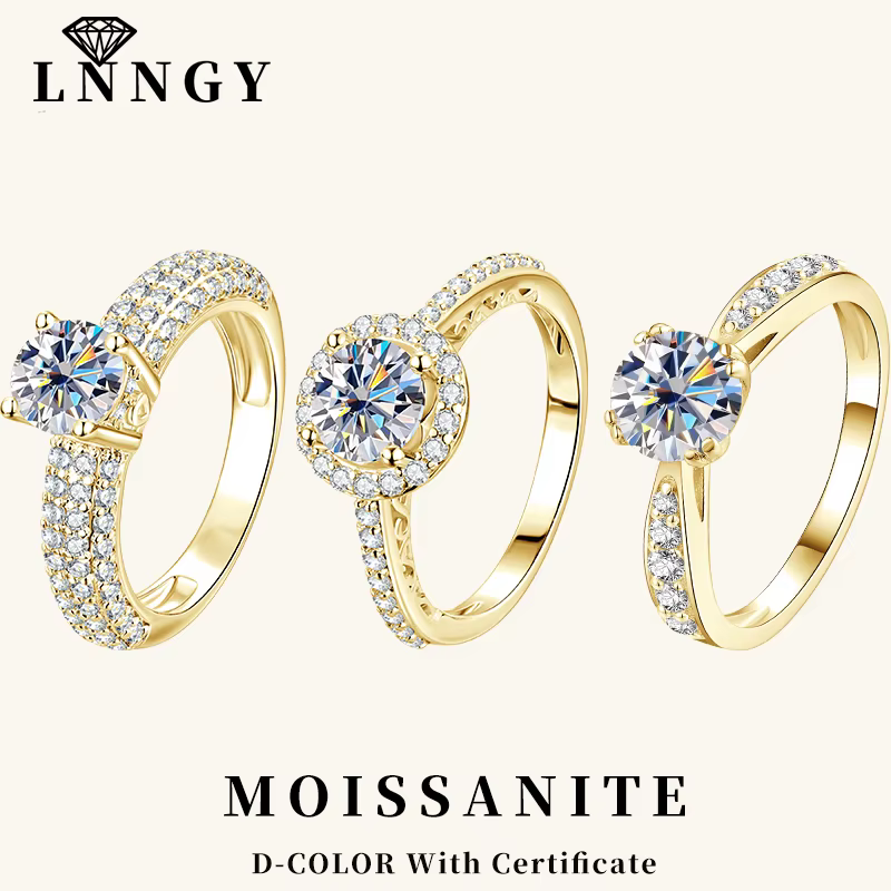 Bague de fiançailles en moissanite certifiée Lnngy