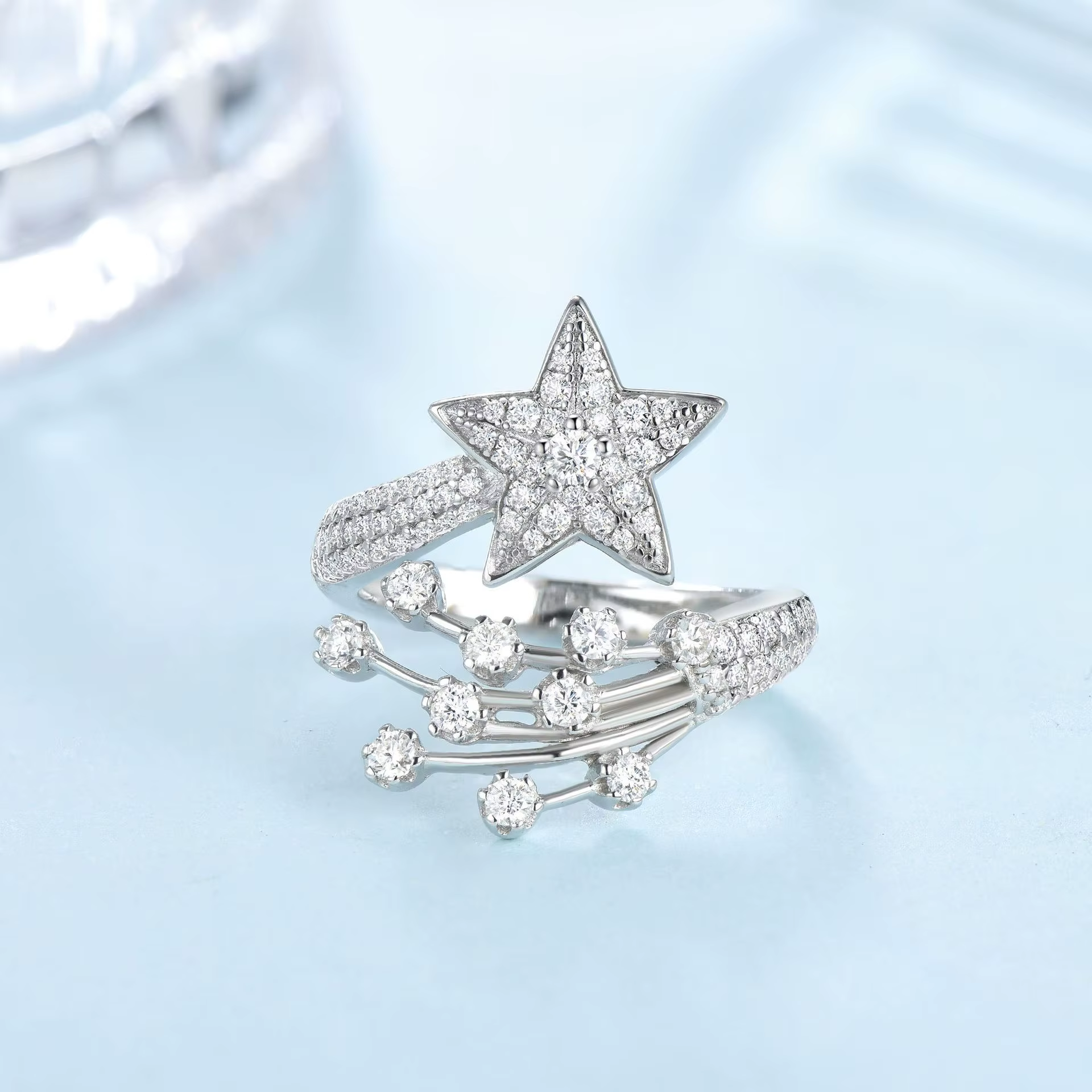 Bague étoile en argent sterling 925 entièrement sertie de moissanite