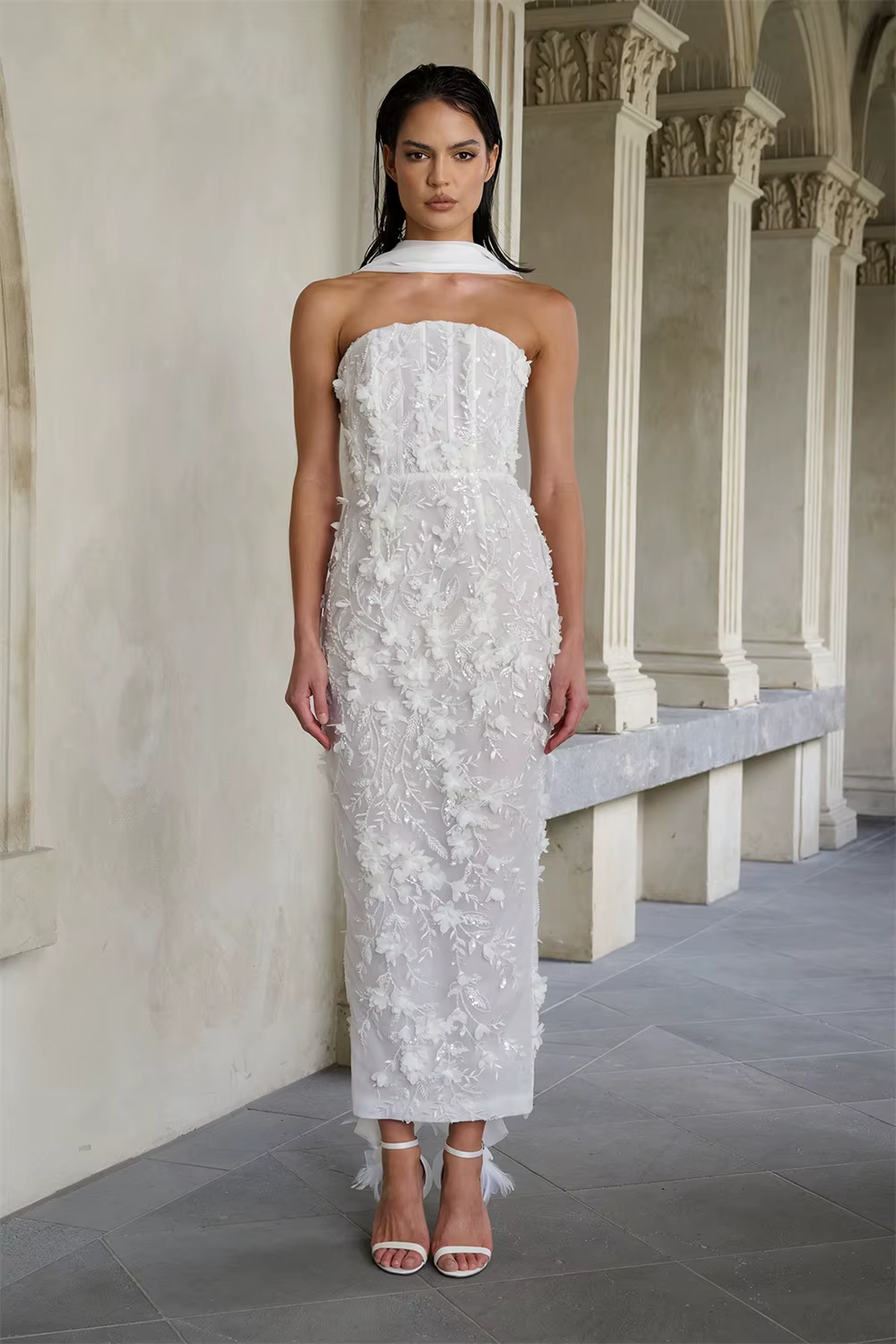 Kyoto personnalisé fleurs brillantes licou robe de mariée ivoire bretelles vestidos de novia longueur cheville fermeture éclair dos robes de soirée 2025