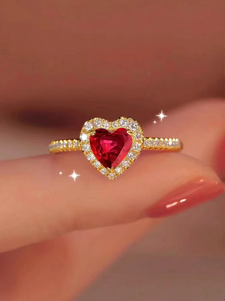 Magnifique bague en forme de cœur d'amour brillant en Zircon pour femmes