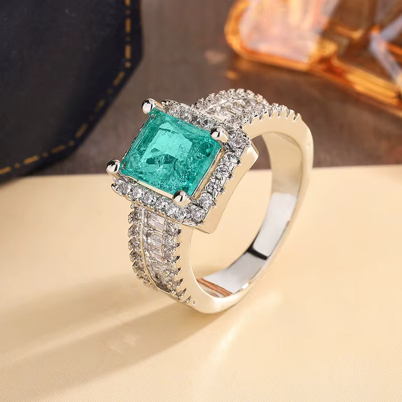 Bague de mariage géométrique moderne - Zirconia taille princesse en argent 925 | Bande minimaliste empilable pour femmes