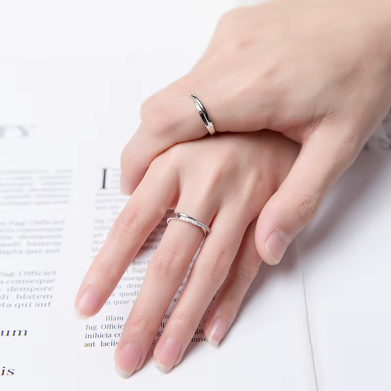 Modian – bagues de fiançailles romantiques pour hommes et femmes, en argent Sterling 925, brillant, clair, ligne brillante, une paire de bijoux