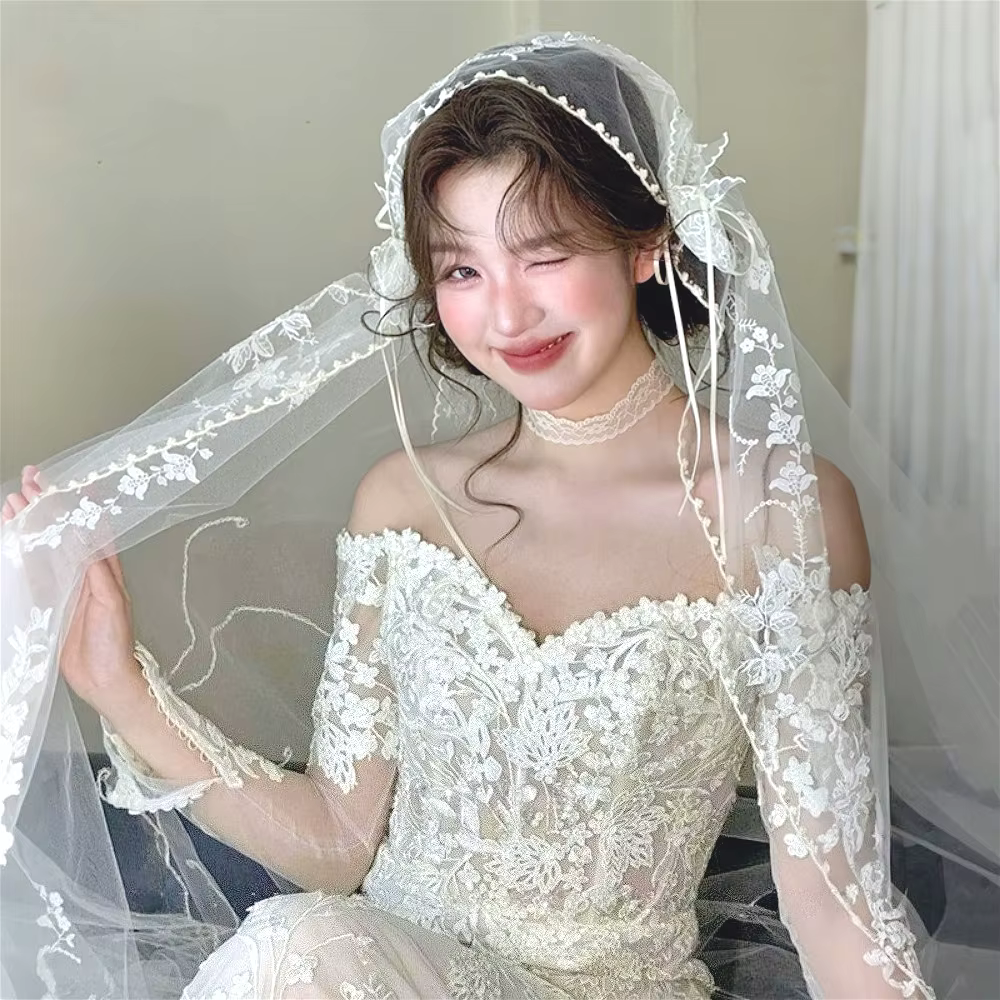 Voile de chapelle blanc Vintage avec bord en dentelle