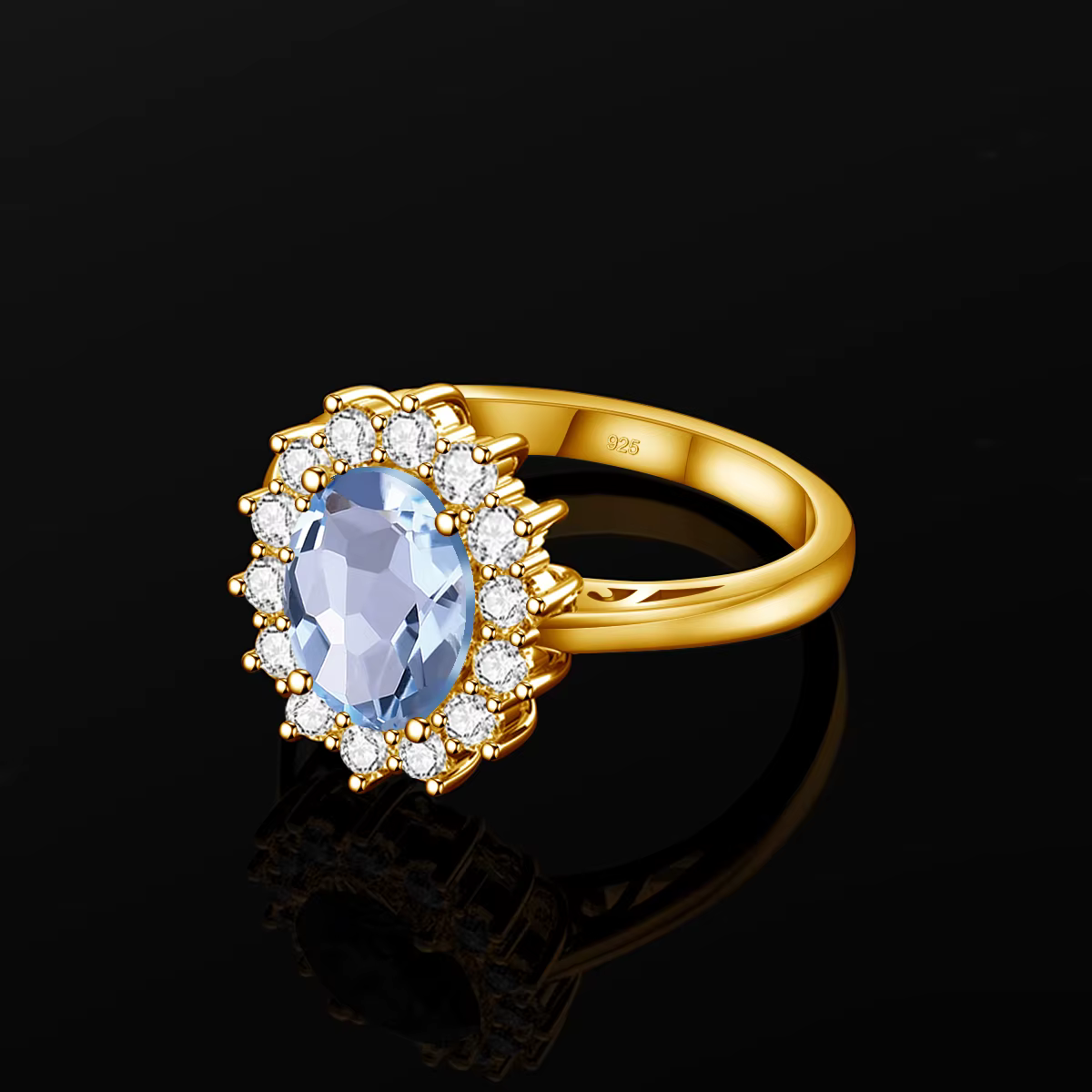 Bague en or avec aquamarine bleu marine taille ovale 8*10mm