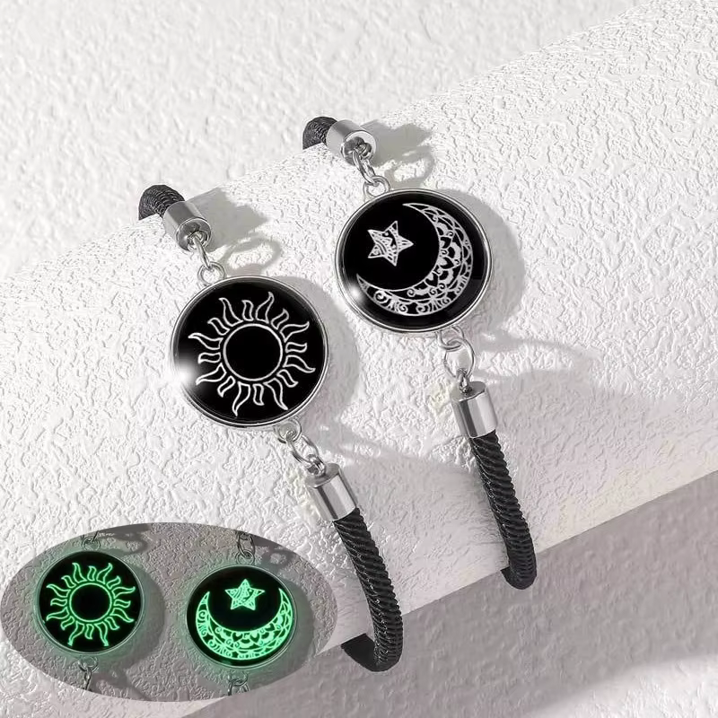 Bracelets romantiques lumineux Soleil et Lune pour couple, faits à la main, en corde tressée, breloques assorties, bijoux cadeaux pour amoureux