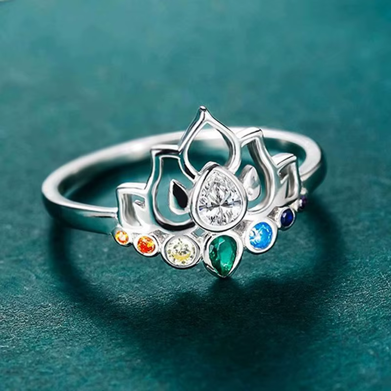 YILUOCD fleur de Lotus Boho anneaux de Yoga colorés 7 Chakras