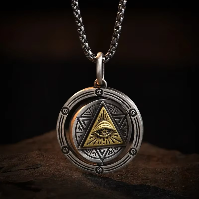 Collier rétro avec pendentif rotatif pour homme et femme