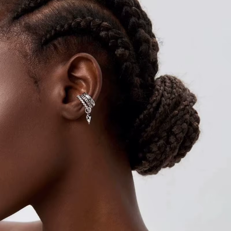 LATS Vintage romantique coeur pendentif boucles d'oreilles pour les femmes sans Piercing multicouche chaîne oreille manchette goutte d'eau larme bijoux