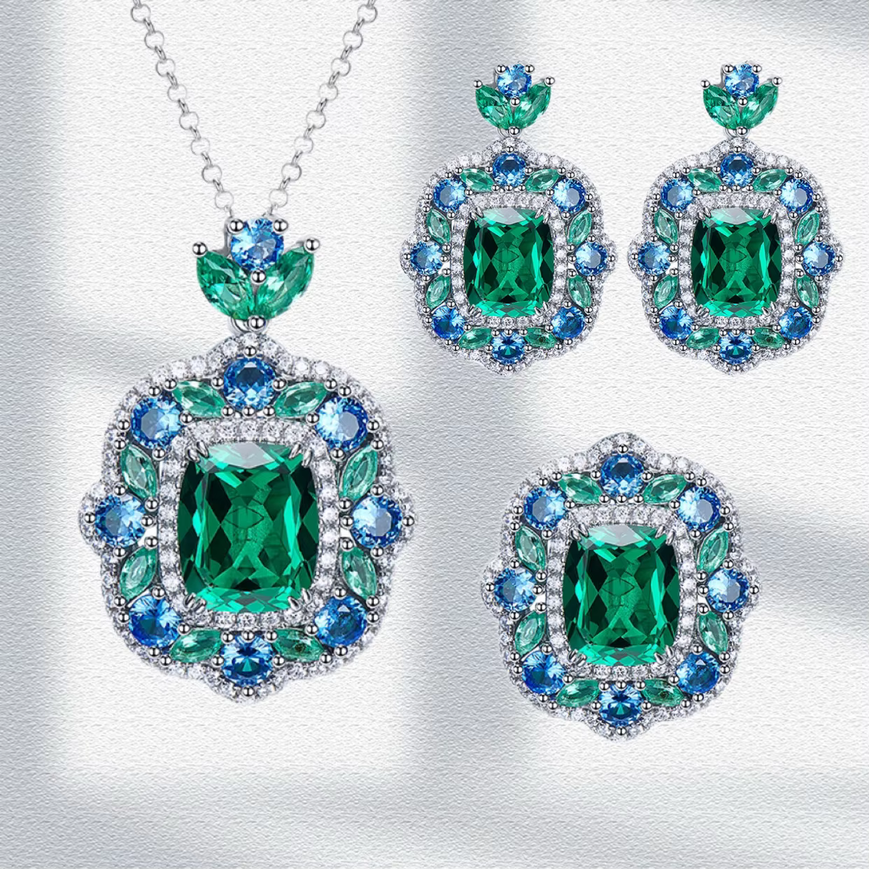 Ensembles de bijoux émeraude de laboratoire de luxe pour femmes